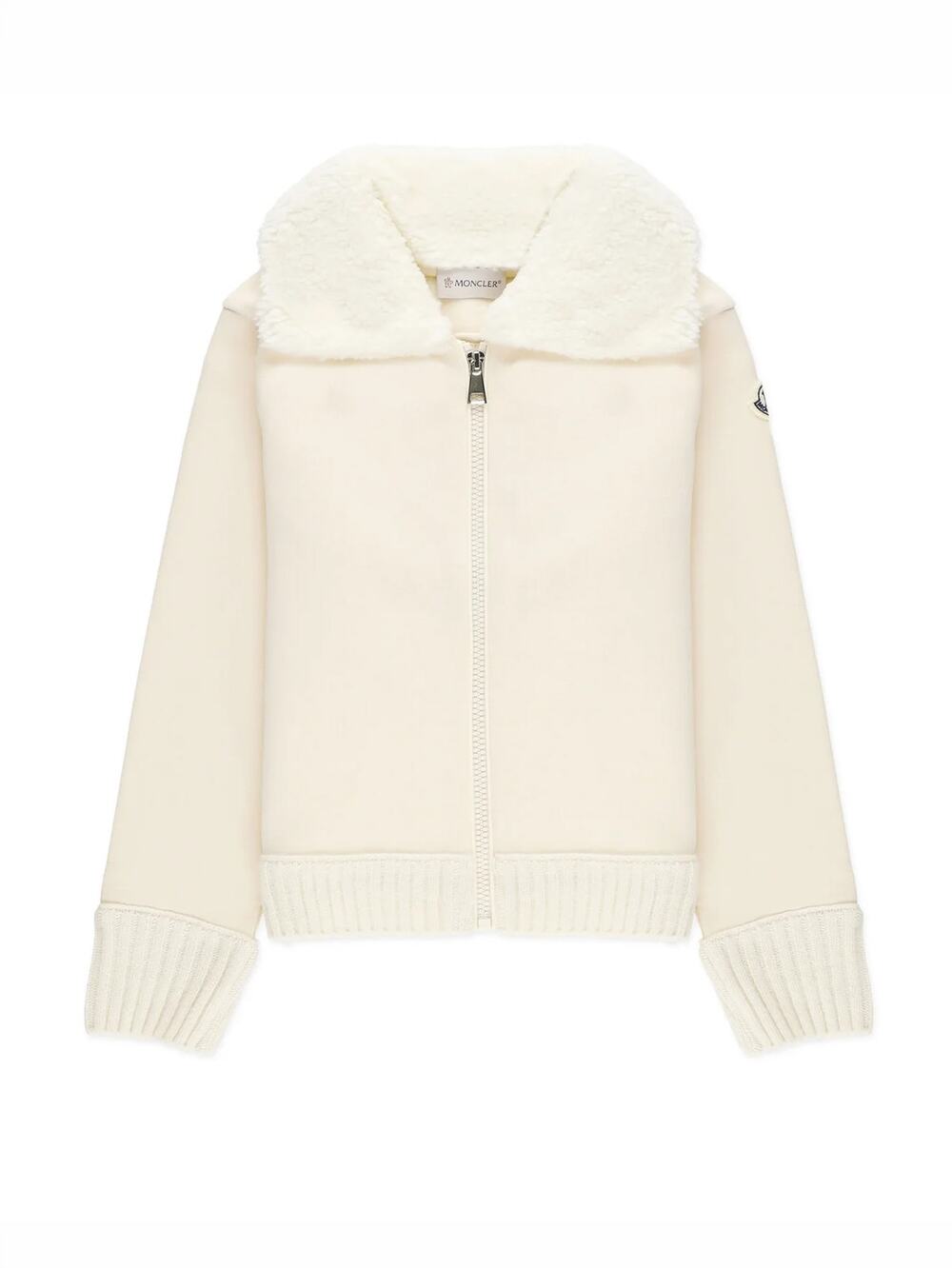 Moncler Enfant Girls Cream Faux Fur Collar Zip Sweatshirt Size 4A $445 NWT